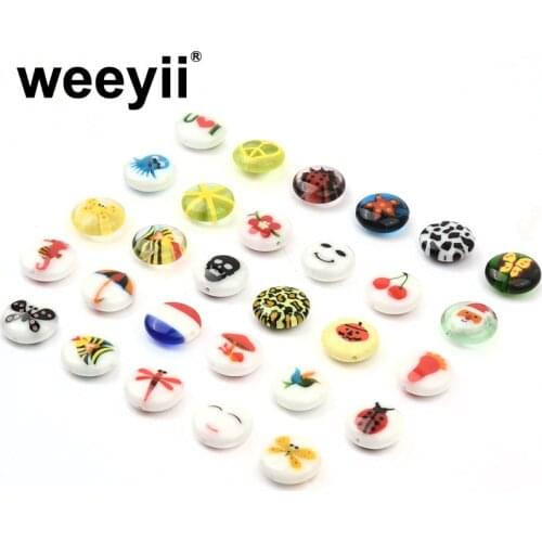 Flat Round Glass Beads Animal Pattern Spacer Loose Beads For Jewelry Making DIY Bracelet Earrings Accessories