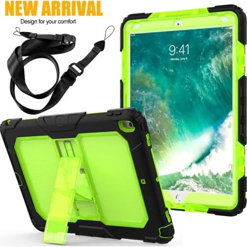 For ipad Air 3 2019 Cover for ipad pro 10.5 Kids Safe Shockproof Heavy Duty Silicone+PC Kickstand Case w/ Wrist+Shoulder Strap