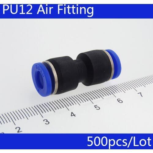 PU12 Free shipping 500Pcs 12mm Tube Straight Connector One Touch Pneumatic Push in Fitting