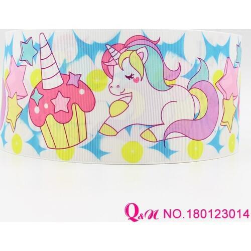 Q&N ribbon 16mm 22mm 25mm 38mm 50mm 75mm unicorn printed grosgrain ribbon webbing 50yards/roll for hair tie free shipping