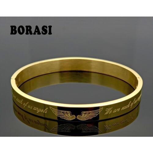 Luxury Angel Wings Style Gold Color Stainless Steel Jewelry Women/Men Jewelry Trendy couples Bracelets & Bangles Gift