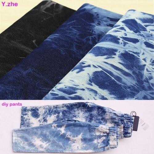 Wide 130cm Tie-Dyed Washed Denim Fabric Cotton/Spandex Stretch Denim Fabric Quliting Patchwork Sewing Material Diy Clothing