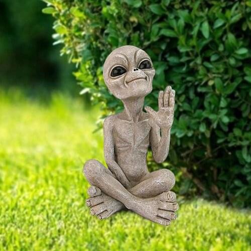 Resin Outer Space Alien Statue Outdoor Garden Figurine Alien Martians Decor For Home Indoor Outdoor Ornaments Decorations Miniat