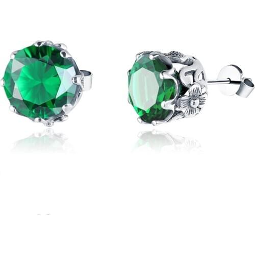 Szjinao Real 925 Sterling Silver Stud Earrings Designer Emerald Fine Jewelry Handmade Gothic Flower Earrings For Women Brincos