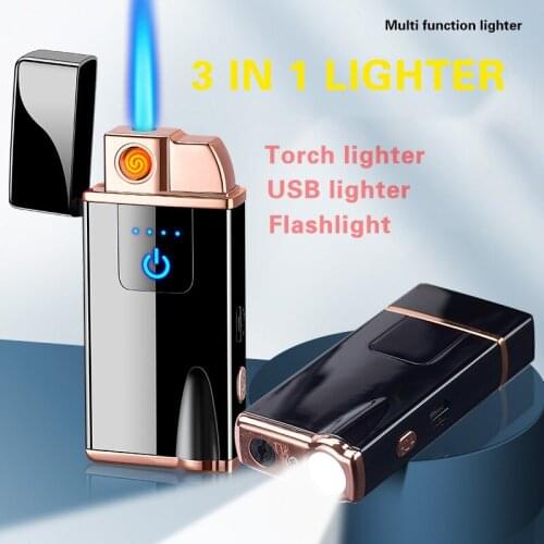 3 In 1 Torch Cigar Lighter Windproof Jet Flame Electric Tungsten USB Lighter with LED Flashlight Multifunction Creactive