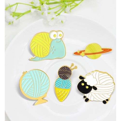 Funny Sheep Woolen Ball Enamel Pins Woollen Globe Ice cream Planet Snails Sheep Brooches Badges For Women Girls Gifts Jewelry