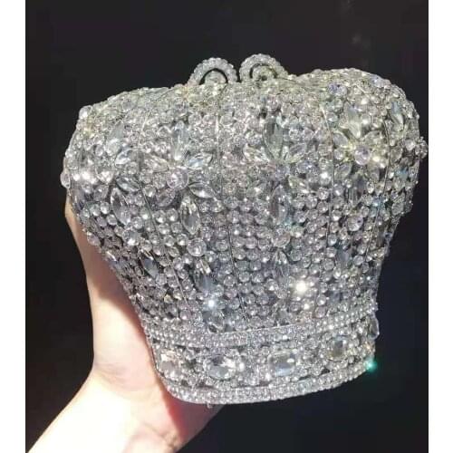 Lady Crown Gold Silver Rhinestone Clutch Fashion Womens Diamond Party Clutches Luxury Crystal Female Dinner Banquet Bridal Bags