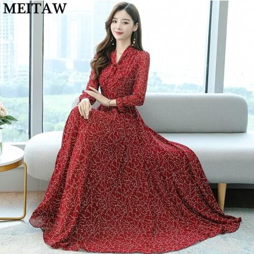 Women Long Maxi Party Dress Casual Chiffon Dresses 2021 Vinatage Long Sleeve Bronzing Floral Dresses Vestidos Robe Plus Size