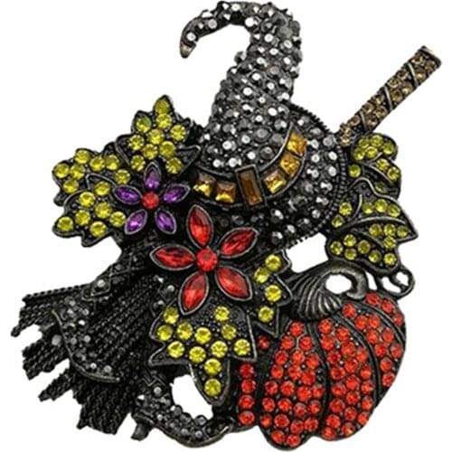 1pcs/lot Pumpkin witch Halloween Brooch Pin Halloween Black Hat and Orange Pumpkin Broom Brooch Pin Halloween Gift