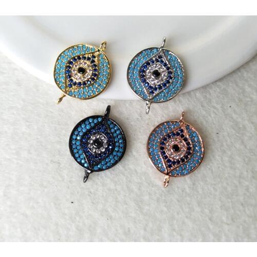 10Pc Turkish Style Evil Eye Double Bails Connector CZ zircon Micro pave crystal Charm DIY Bracelet necklace Jewelry making C116