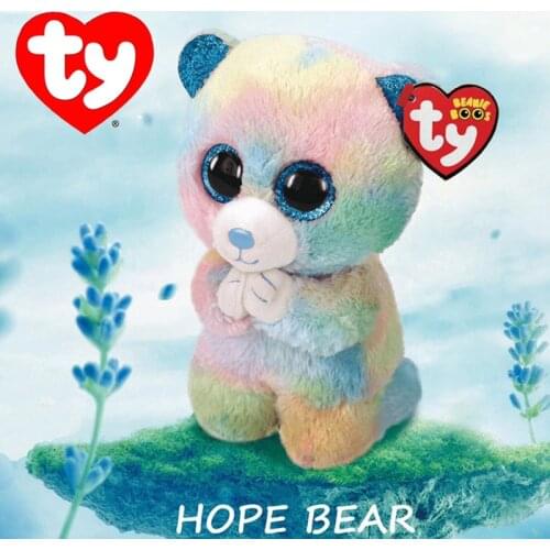 15CM Ty Beanie Glittery Bear Eyes Hope the Multicolor Praying Bear Cute Soft Stuffed Plush Animal Doll Kids Toys Birthday Gifts