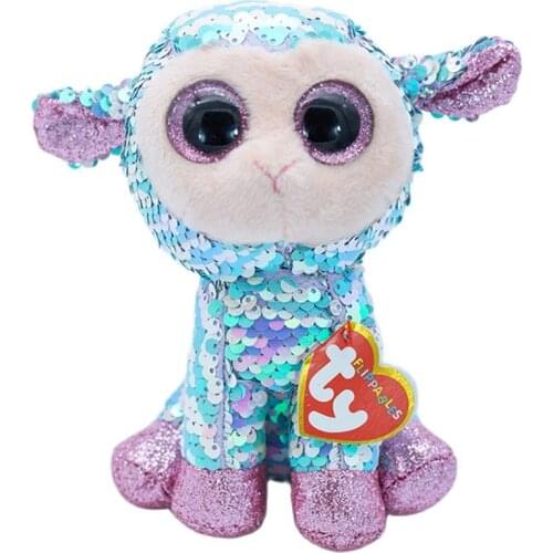 15CM Ty Beanie Big Eyes Reversible Sequin Blue Sheep Glittering Soft Plush Stuffed Doll Toy Child Birthday Christmas Gift