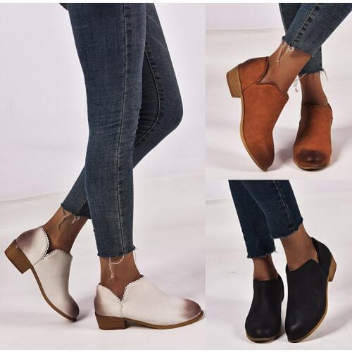 2019 Chic Autumn Women Shoes Retro High Heel Ankle Boots Female Block Mid Heels Casual Botas Mujer Booties Feminina Plus Size 43