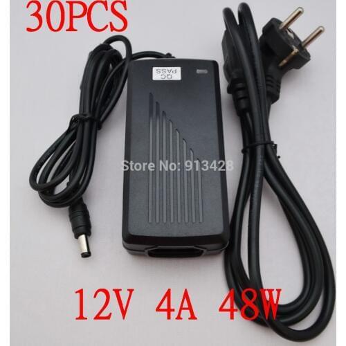 High quality 30PCS 12V 4A 48W Led Power Adapter US/ EU/ UK/ AU Plug for LED light strip