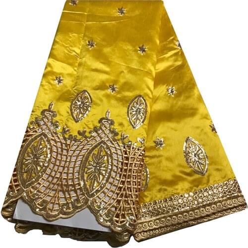 5 Yards Gold Sequins Yellow Cotton Lace Material Embroideried George Lace Silk Nigerian Party Indian Fabric Sewing KRL-91824