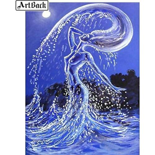 Animal 5d diy diamond painting moon water woman full square drill resin 3d diamond mosaic handicraft home decoration ARD228