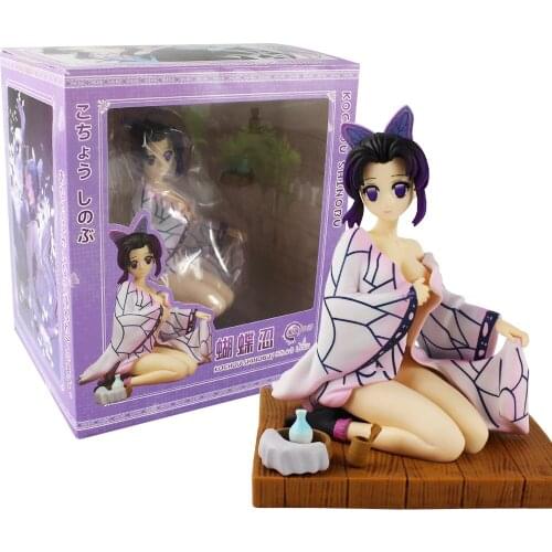 17cm Demon Slayer Anime Kochou Shinobu Sit Down Sexy Girl PVC Action Figure Cartoon Collection Model Toy Brinquedos Decoration