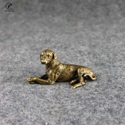 Antique Copper Ornaments Vintage Pure Brass Dog Figurines Dalmatian Statue Tea Pets Office Desk Decorations Home Decors Crafts