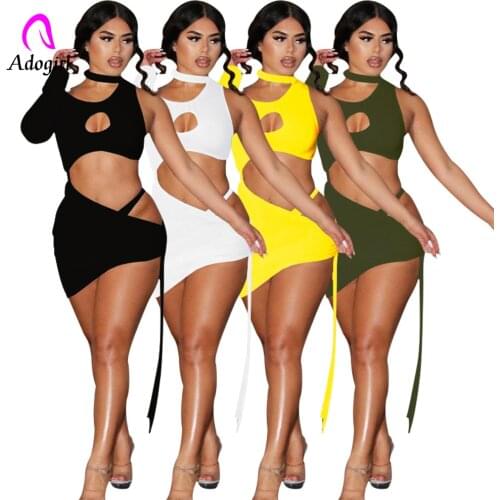 White Solid Women Mini Dress Halter Hollow Out Bandage Dresses Sexy Sheer Night Club Party Outfits Fitness High Street Vestidos