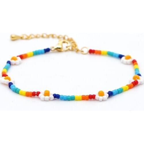 GO2BOHO Daisy Flower Bracelets For Girl Women Summer Jewelry Bracelet Boho Rainbow Seed Beads Pulseras Handmade Jewellery