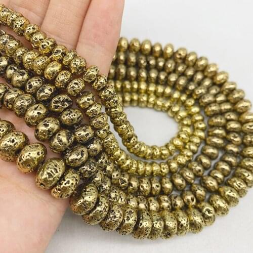 Antique Bronze Lava Natural Stone Beads 6/8/10MM Hematite Volcanics Flat Round Loose Beads For Jewelry Bracelet Making DIY