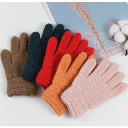 Gloves Winter Kids Winter Solid Knitted Mittens Winter Full Finger Windproof Baby Girls Boys Warm Elastic Gloves Варежки Зимние