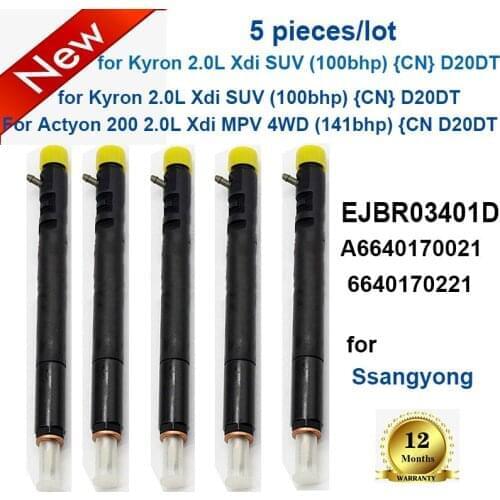 5 pieces Diesel Injector A6640170021 6640170221 R03401D EJBR03401D For SANGYONG Kyron 2.0L Xdi SUV Euro 3 (100bhp) {CN} D20DT