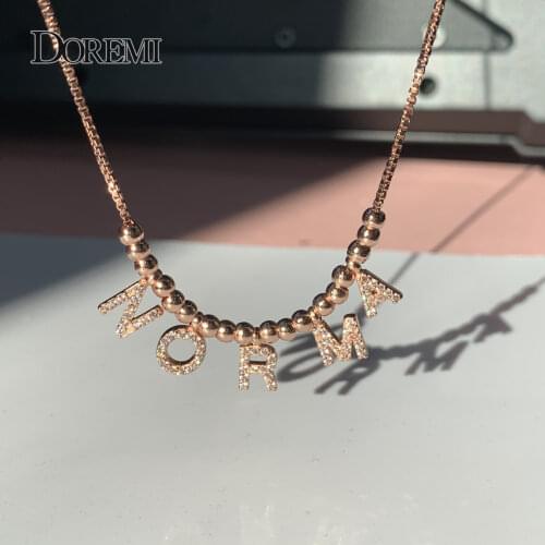 DOREMI 6mm Zircon Pave Letter Necklaces Personalized Custom Name Necklaces with names Balls Chain Necklaces Sparkle Letters