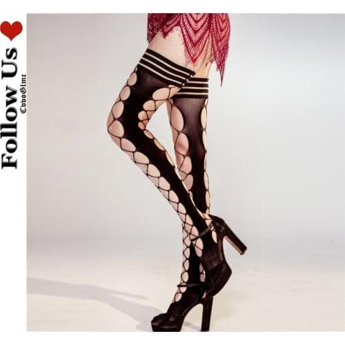 Gothic Knee High Stockings Female Sexy Hollow Out Fishnet Stockings Harajuku Anti-hook Silk Lace Mesh Over-knee Socks for Women