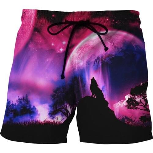 LOVE SPARK Fast Dry Light 3D Animal Summer Shorts For Men S To 6xL Wolf Moon Print Purple Beach Shorts For Boys
