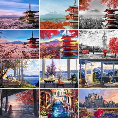 GATYZTORY Coloring By Numbers Landscape Paint By Numbers cherry blossoms Picture On Canvas Home Decor Acrylic paints