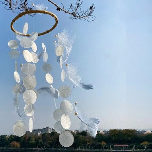 Shell Feather Wind Chimes Bells Soothing Tones Gifts Indoor Outdoor Porch Garden Backyard Decoration