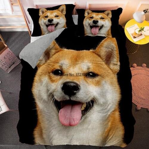 3D Cute Smile Pet Dog Digital Print Bedding Set Bedroom Comfortable Down Bed Cover Pillowcase 2-3 Pieces Home Textiles