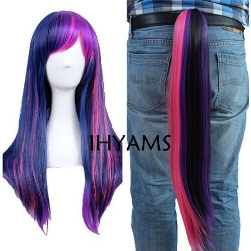 My Little Pony Twilight Sparkle Cosplay Anime Wig +Chip Ponytail + Wig Cap Free
