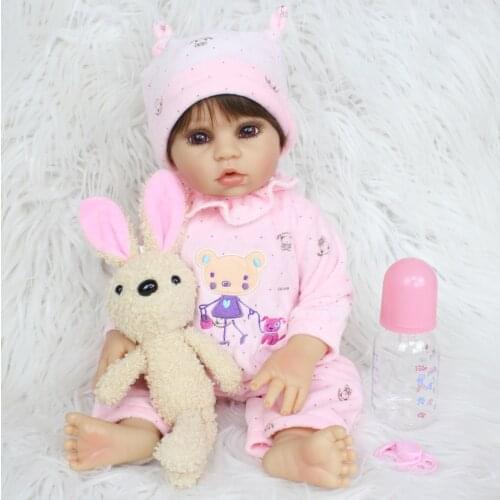 48 CM Full Silicone Body Reborn Baby Doll For Girl Vinyl 19 Inch Bebe Dress Up Birthday Gift Kid Bathe Play House Toy