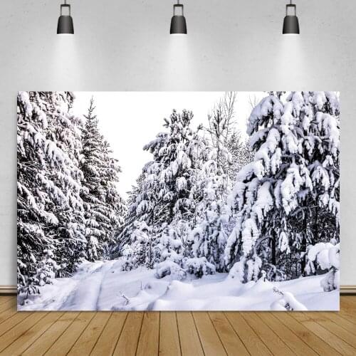 Laeacco Pine Foerst Winter Snow View Photo Background Nature Landscape Photographic Backdrops Child Portrait Photocall Poster