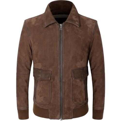 Mens Genuine Jackets Vintage Real Cowhide Leather Air Force Flight Suit A2 Pilot Short Coat Dark Brown S-5XL