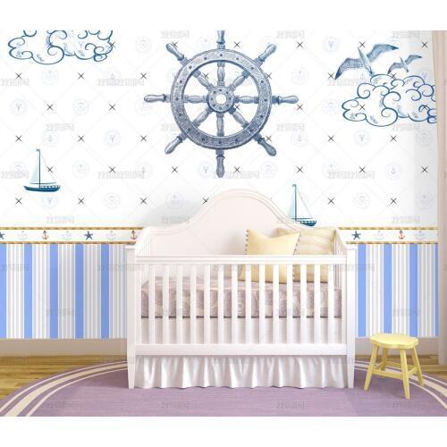 Bacal 3D Sea Wall Stickers for Kids Room Removable DIY blue white ship 3D Wallpaper murals for Child Bedroom Decor