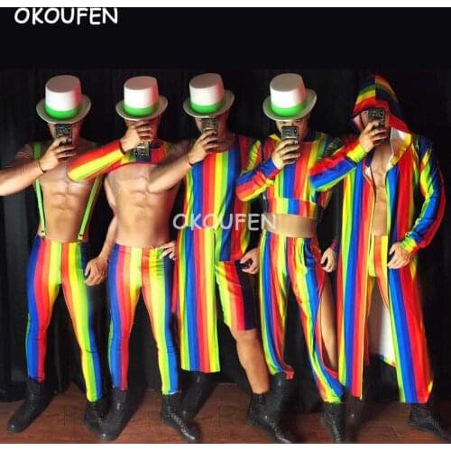 Nightclub male singer ds bar rainbow theme party stage performance clothing Christmas Costume