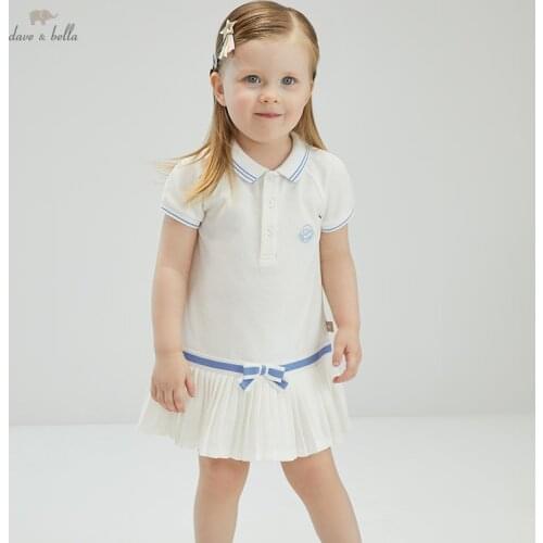 DBS16807 dave bella summer baby girls cute bow draped dress children fashion party dress kids infant lolita clothes