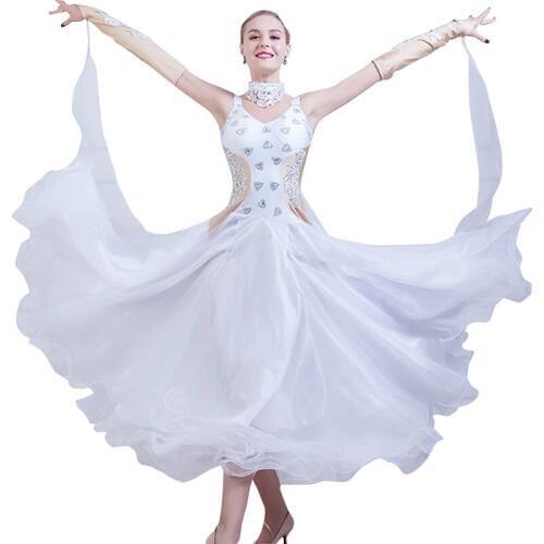 White/red/black Dance Ballroom Competition Crystal Dresses Modern Waltz Foxtrot Standard Ballroom Costumes Dress For Women