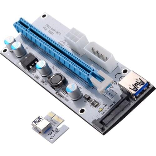 Riser VER008S 3 in 1 Molex 4Pin SATA 6PIN PCIE PCI-E PCI Express Riser Card 1x to 16x USB 3.0 Cable For Mining BTC Bitcoin Miner
