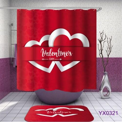 Valentines Day Series Design Waterproof and Mildew Proof with Hook Washable Romantic Shower Curtain Home Bathroom Decoration