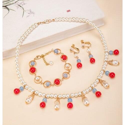 Luxury Fashion Chinese Style Fake Pearl Necklace/Bracelet/Earring Clip Hanfu Accessories Bride Jewelry Set Wedding Anniversary