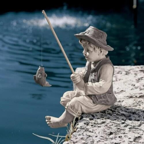 Fishing dwarfs fishing small dwarf resin decoration Vivid Art Statue Kids Shape Resin Delicate Fishing Child Figurine for Garden