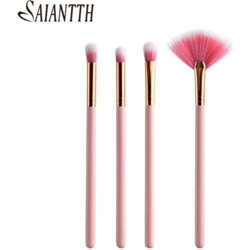 SAIANTTH 10pcs 4pcs pink handle makeup brushes set fan shape flame make up tool professional cosmetic beauty tool eyeshadow kit