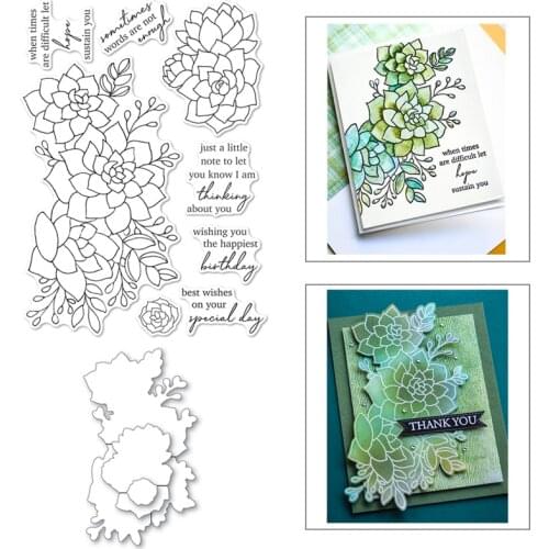 2021 New Sentiment Word Stamps and Flower Leave Metal Die Cuts Sets for Scrapbooking Photo Album Decorative Paper Card