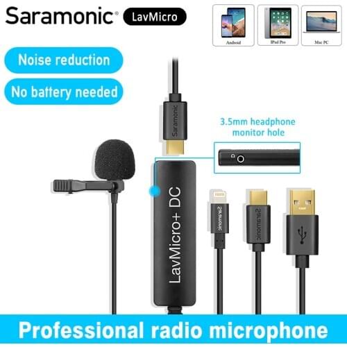 Saramonic LavMicro Omnidirectional Lavalier Microphone with Monitoring & Input Control for Computer Type-C IOS Smartphone Camera