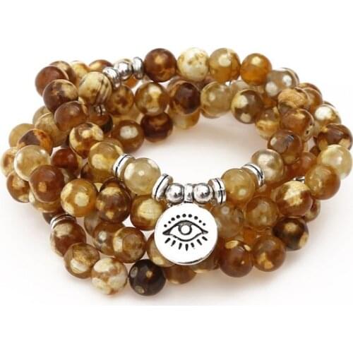 Yellow 108 beads 8mm elastic adjustable Lotus life tree Buddha OM eye Chakra Reiki agate Onyx Yoga Bracelet necklace ufh4