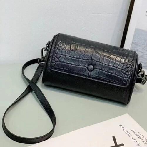 Women Bucket Shoulder Bag Vintage Genuine Leather Sling Bag Casual Messenger Round Bag for Daily Work Bags 2021 new